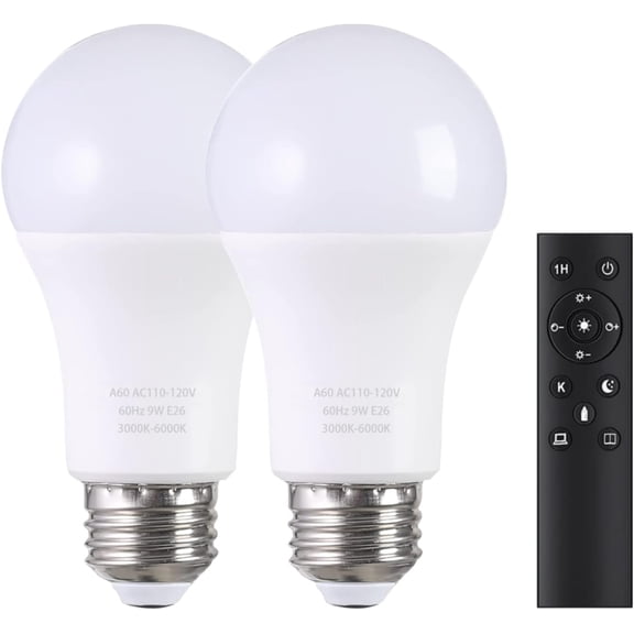 A19 LED Light Bulbs with Remote Control 1100LM 12W (80W Equivalent) LED Bulbs,Stepless Dimmable 3000K-6000K,E26 Base,CRI 80+,2.4GHz,Light Bulb for Home Decor,2Bulb&1Remote