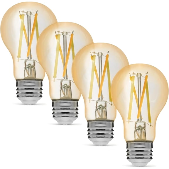 A19 Smart Filament LED Bulb, Tunable White, 2.4 GHz Wi-Fi, Works with Alexa Only, 4-Pack