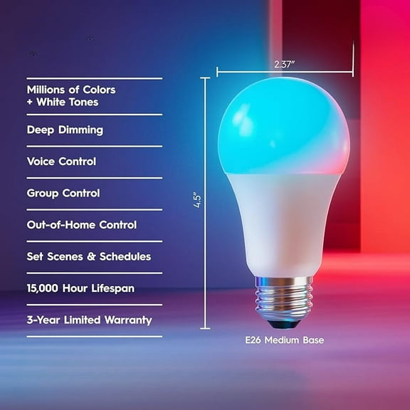 A19 Smart LED Light Bulbs, Room Decor Aesthetic Color Changing WiFi Lights, LED Indoor Light Bulb, Compatible with Alexa and Google (2 Pack)