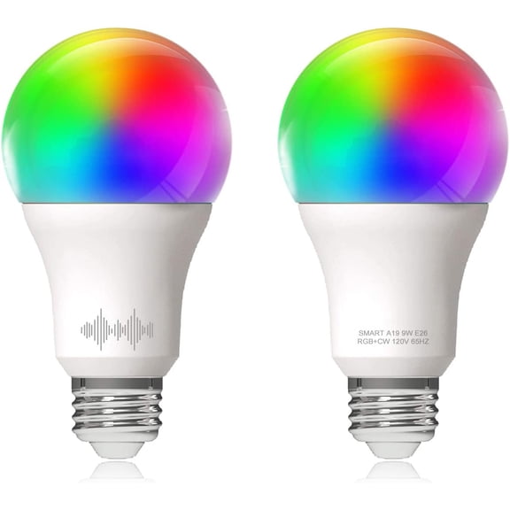 A19 Smart WiFi LED Light Bulbs, RGBCW Multi-Color Changing, Warm to Cool White Dimmable, Compatible with Alexa & Google Home (No Hub), 60W Equivalent E26, RGB+2700K-6500K, 2 Count