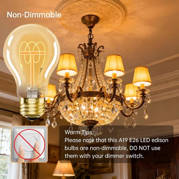 A19 Vintage E26 LED Edison Light Bulbs 40 Watt, Non-Dimmable, 2200K Amber Warm Light Bulbs, 4W LED A19 Edison Bulb 40 Watt Equivalent, 4 PACK Vintage Antique Decorative Light Bulbs, CRI 90+