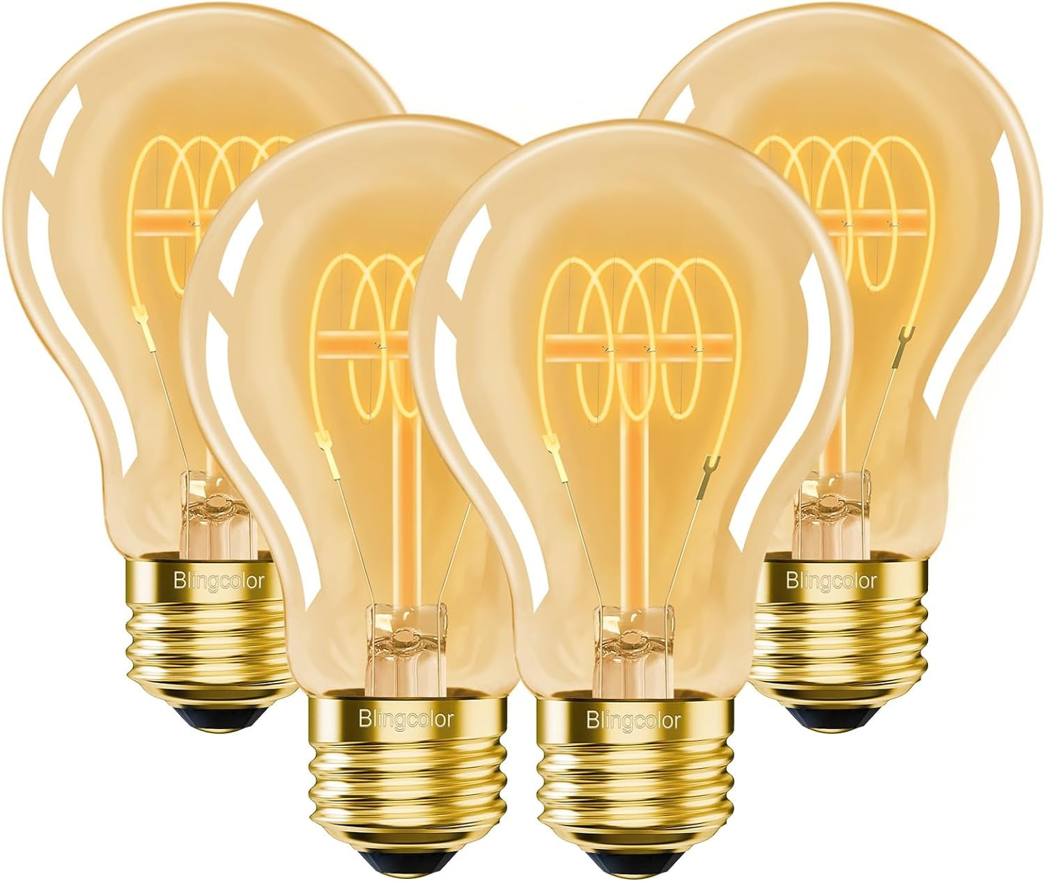 A19 Vinta LED Edison s 40 Watt, 4-Pack Dimmable A19 4W 2200K Amber Warm s, E26 Base, 4W Equal 40 Watt Incandescent Bulbs, Decorative Antique Spiral LED Bulb, 300LM