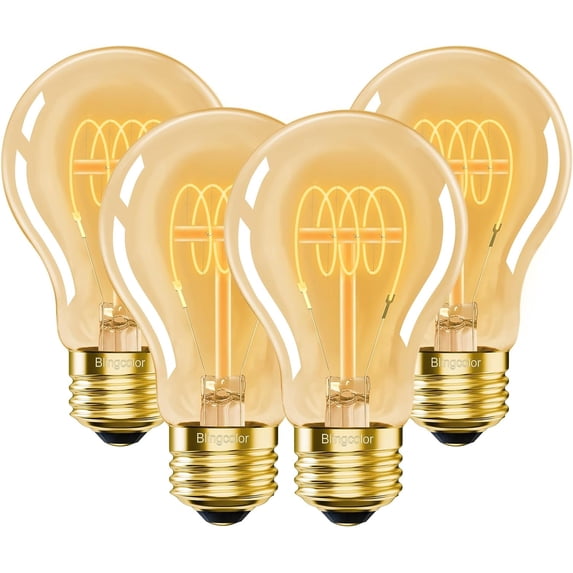 A19 Vinta LED Edison s 40 Watt, 4-Pack Dimmable A19 4W 2200K Amber Warm s, E26 Base, 4W Equal 40 Watt Incandescent Bulbs, Decorative Antique Spiral LED Bulb, 300LM