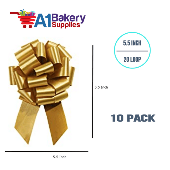 A1BakerySupplies 10 Pieces Pull Bow for Gift Wrapping Gift Bows Pull Bow With Ribbon for Wedding Gift Baskets, 5.5 Inch 20 Loop in  Antique Gold Color