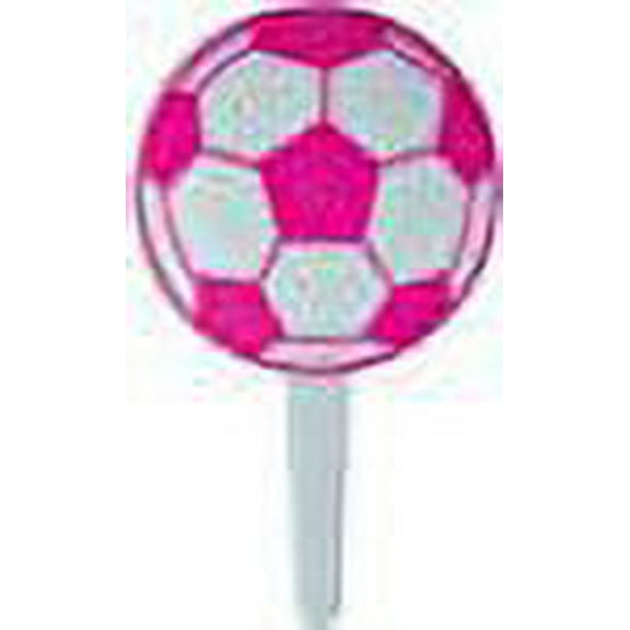 A1BakerySupplies 24 Count Pink and White Soccer Ball Picks Cup Cake Topper Cup Cake Picks
