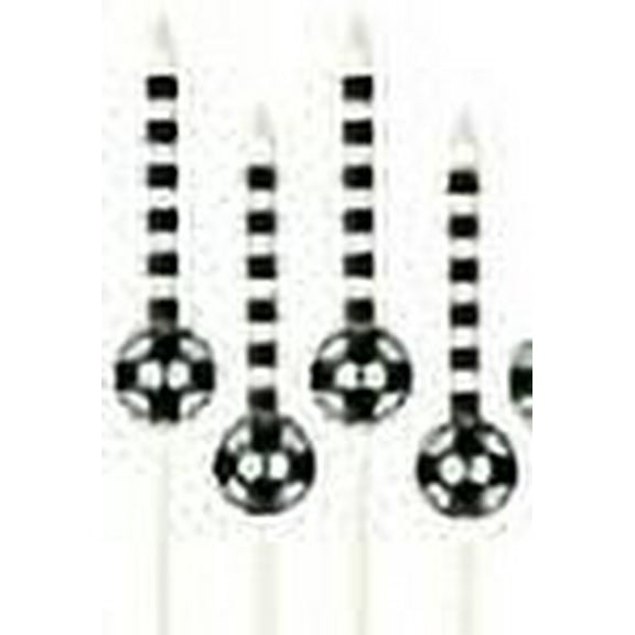 A1BakerySupplies 6 Pack black Soccer Ball Candles with Soccer Ball Pick Holders