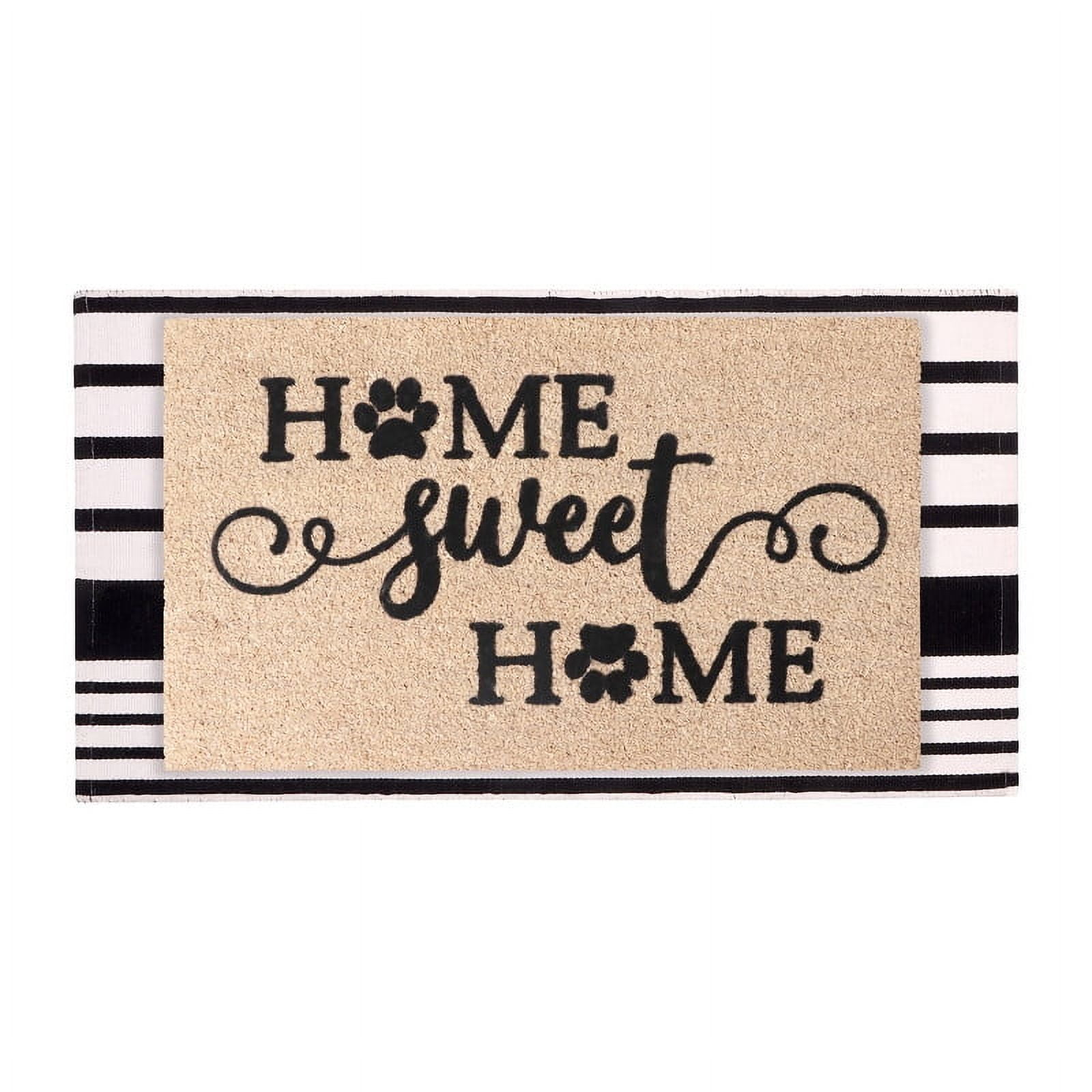 A1HC Coir Welcome Mat and Black & White Striped Cotton Rug Combo Set, 24"x36" & 24"x51", Hand-Woven Washable Entryway Décor