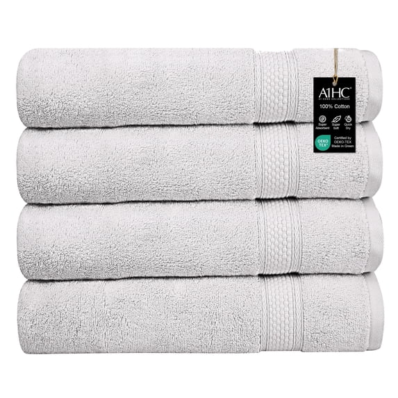 A1 Home Collections Solid Print 100% Cotton Towels & Washcloths, Light Gray, 4 Count