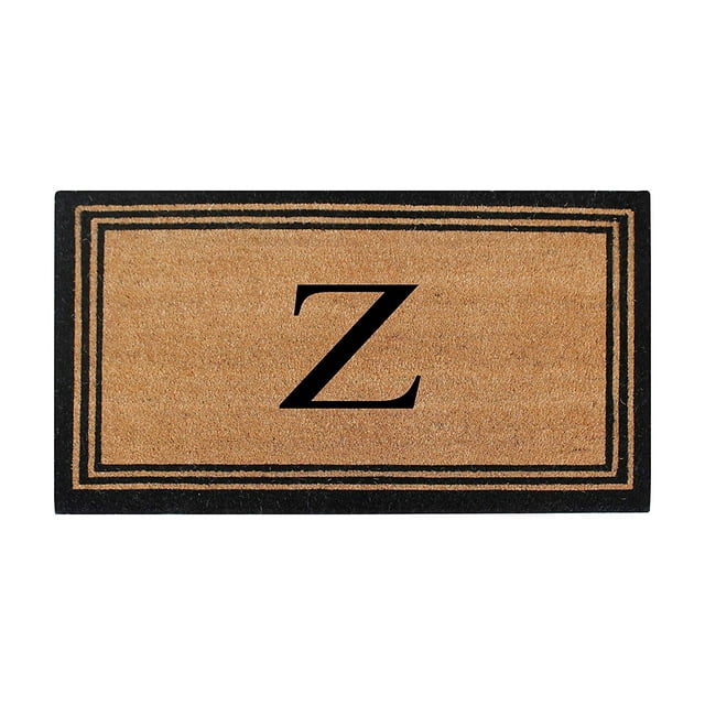 A1HC Black/Beige 18 in x 30 in Front Door Mat Coir PVC Classic Border Entryway Mat Heavy Duty Boot Scrapper Monogrammed Doormat