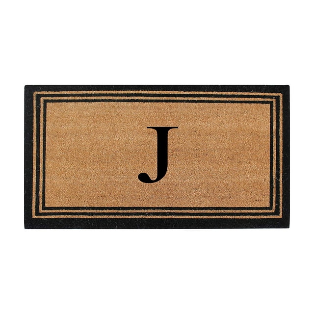 A1HC Black/Beige 18 in x 30 in Front Door Mat Coir PVC Classic Border Entryway Mat Heavy Duty Boot Scrapper Monogrammed Doormat