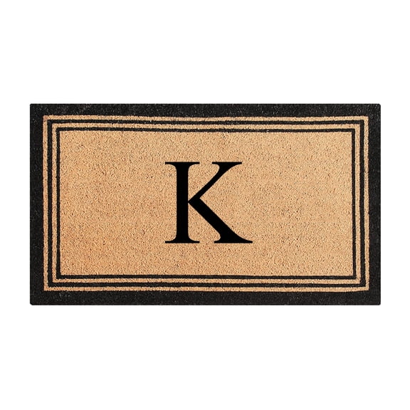 A1HC Black/Beige 18 in x 30 in Front Door Mat Coir PVC Classic Border Entryway Mat Heavy Duty Boot Scrapper Monogrammed Doormat