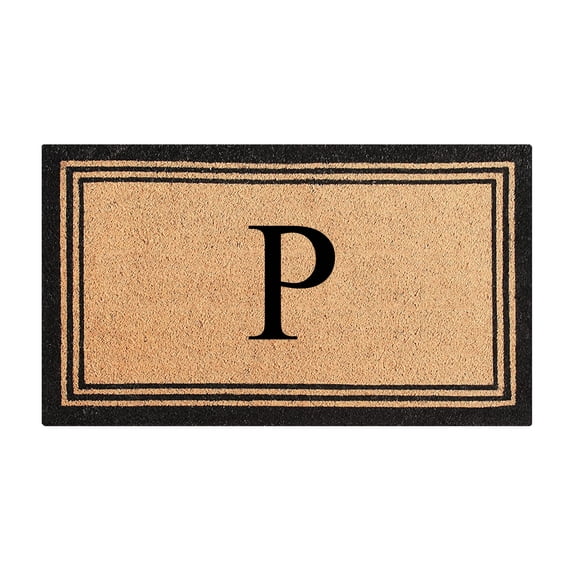 A1HC Black/Beige 18 in x 30 in Front Door Mat Coir PVC Classic Border Entryway Mat Heavy Duty Boot Scrapper Monogrammed Doormat