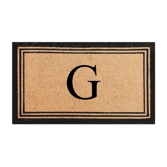 A1HC Black/Beige 18 in x 30 in Front Door Mat Coir PVC Classic Border Entryway Mat Heavy Duty Boot Scrapper Monogrammed Doormat