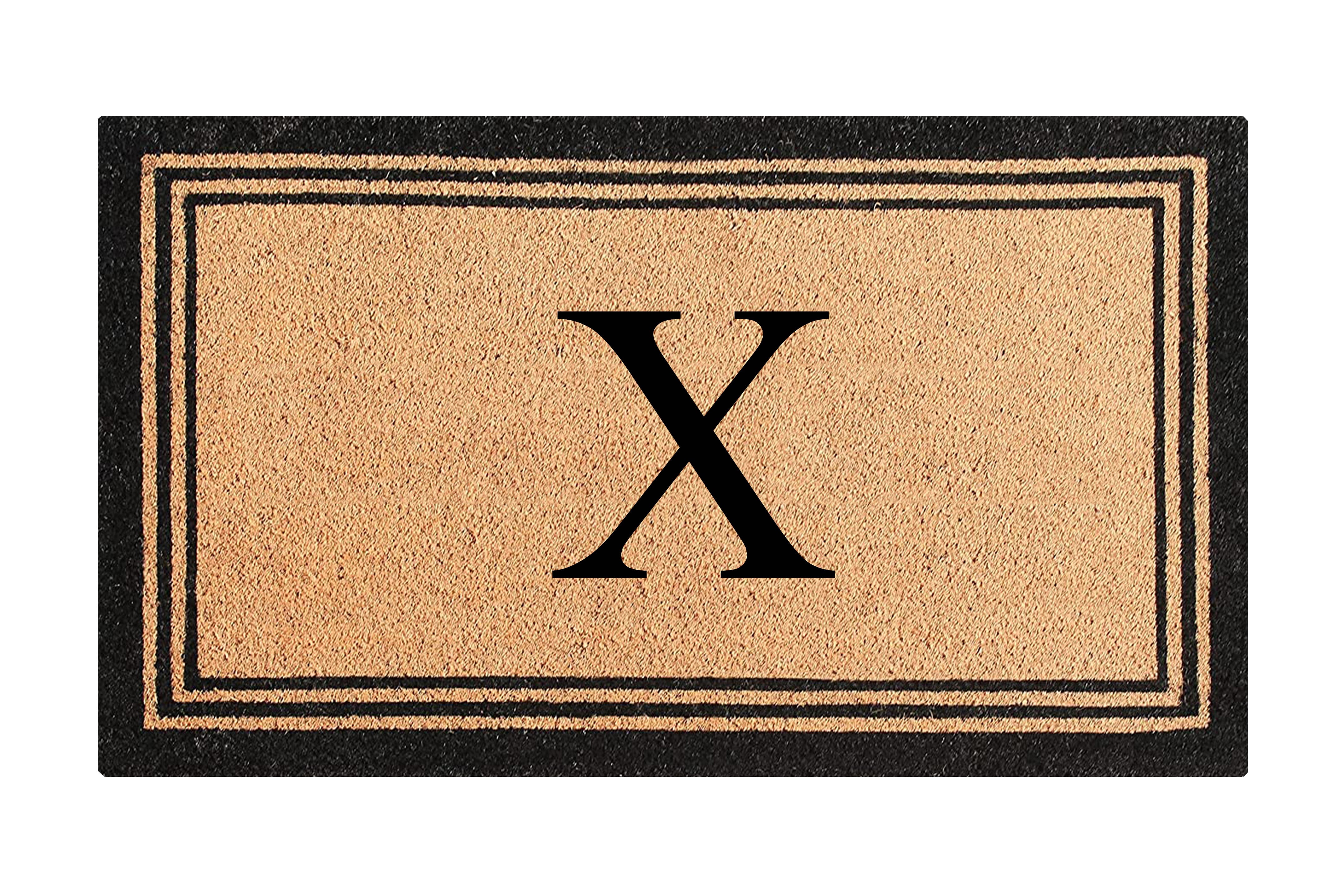 A1HC Black/Beige 18 in x 30 in Front Door Mat Coir PVC Classic Border Entryway Mat Heavy Duty Boot Scrapper Monogrammed Doormat
