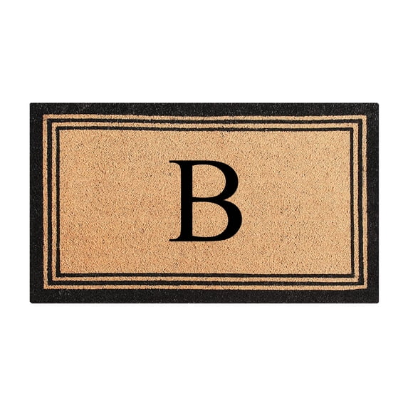 A1HC Black/Beige 18 in x 30 in Front Door Mat Coir PVC Classic Border Entryway Mat Heavy Duty Boot Scrapper Monogrammed Doormat