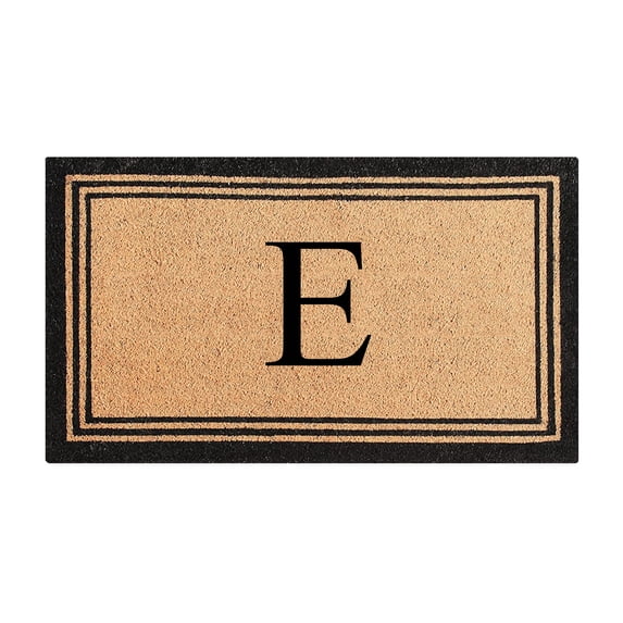 A1HC Black/Beige 18 in x 30 in Front Door Mat Coir PVC Classic Border Entryway Mat Heavy Duty Boot Scrapper Monogrammed Doormat