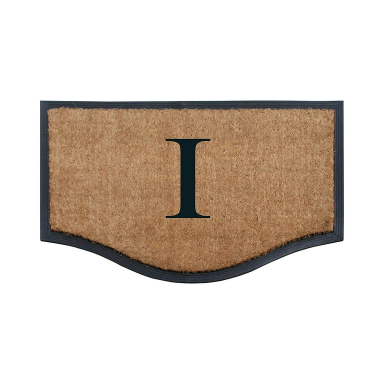 A1 Home Collections A1hc Black/Beige 23.6 in. x 37.4 in. Rubber and Coir Non-Slip Extra Large Heavy Duty Monogrammed I Double Doormat