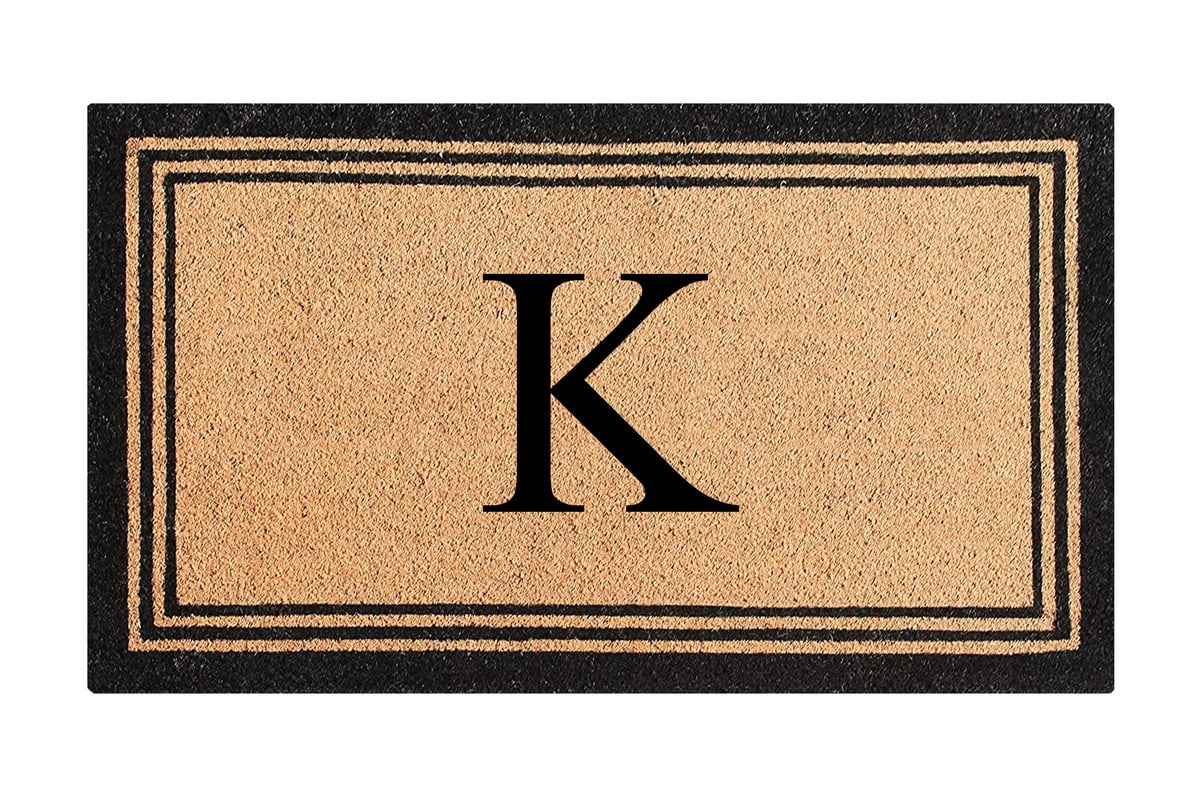 A1HC Black/Beige 24 in x 39 in Front Door Mat Coir PVC Classic Border Entryway Mat Heavy Duty Boot Scrapper Monogrammed Doormat