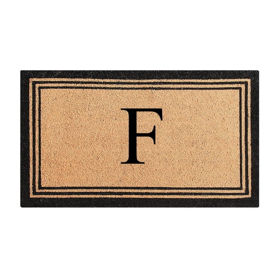 A1HC Black/Beige 24 in x 39 in Front Door Mat Coir PVC Classic Border Entryway Mat Heavy Duty Boot Scrapper Monogrammed Doormat