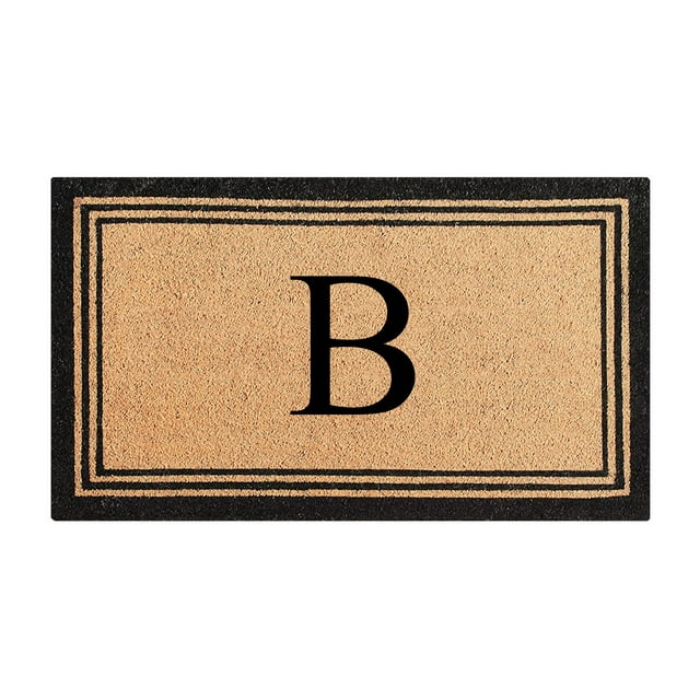 A1HC Black/Beige 24 in x 39 in Front Door Mat Coir PVC Classic Border Entryway Mat Heavy Duty Boot Scrapper Monogrammed Doormat