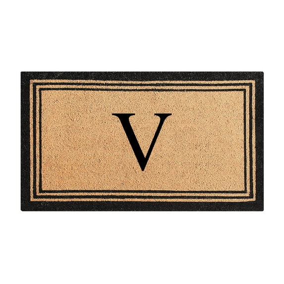 A1HC Black/Beige 24 in x 39 in Front Door Mat Coir PVC Classic Border Entryway Mat Heavy Duty Boot Scrapper Monogrammed Doormat