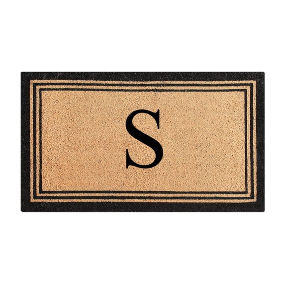 A1HC Black/Beige 24 in x 39 in Front Door Mat Coir PVC Classic Border Entryway Mat Heavy Duty Boot Scrapper Monogrammed Doormat