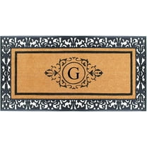 A1HC Black Paisley Rubber and Coir, Floral Border Doormat, 30"X60", Monogrammed Double Doormat