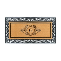 A1HC Natural Coir and Rubber Paisley Hand-Flocked Monogrammed Doormat, 30"x60", Durable Low Profile Heavy Duty Outdoor Front Door Mat, Black