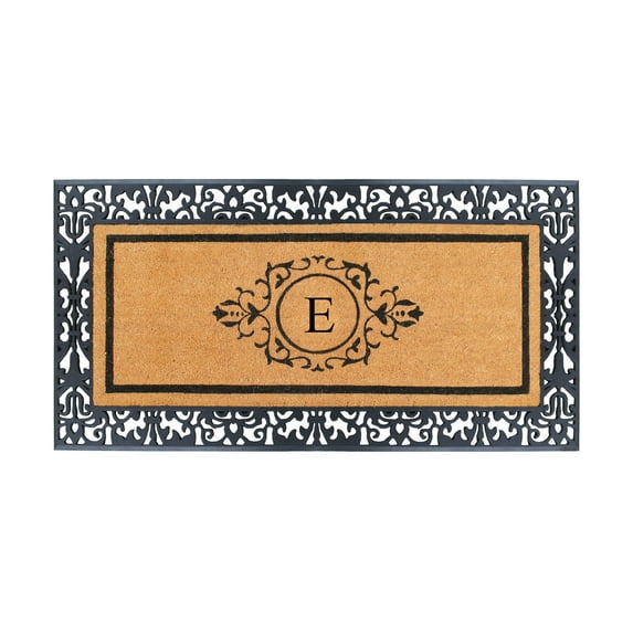 A1HC Black Paisley Rubber and Coir Doormat, Floral Border Mat for Outdoor Entrance, Large Front Door Mats 30"X60" Monogrammed