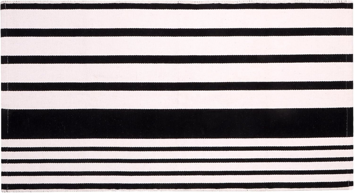 A1HC Black & White Striped Front Door Rug, 24x51 in, Hand-Woven Cotton, Washable, Fade-Resistant Layered Rug for Porch & Entryway