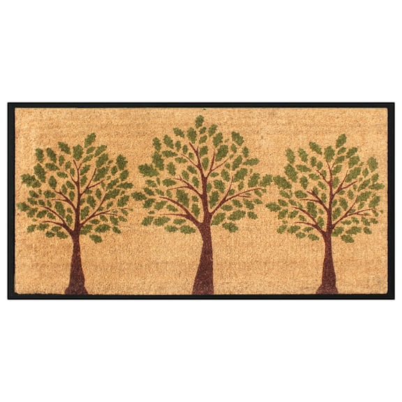 A1HC 24"x48" Green Three Tree Coir & Rubber Doormat, Durable Non-Slip Thin Large Welcome Mat for Front Door & High Traffic Areas