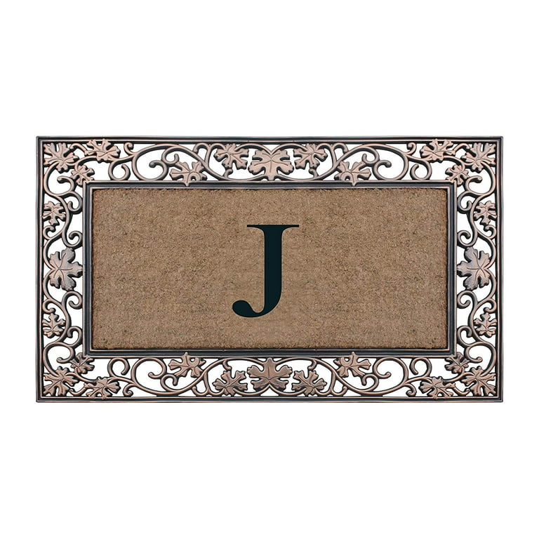 A1 Home Collections A1hc Dirt Trapper Black/Beige 23 in. x 38 in. Rubber and Coir Heavy Weight Large Monogrammed A Doormat