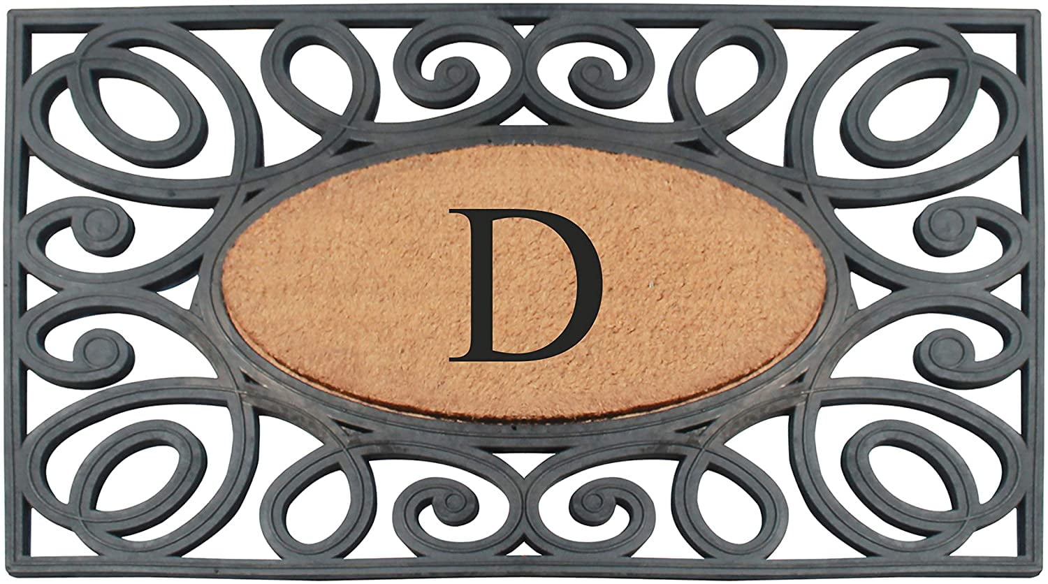 A1HC Elegant Circles Rubber and Coir Mat for Outdoor Entrance Heavy Duty Monogrammed Doormat Black/Beige 23x38
