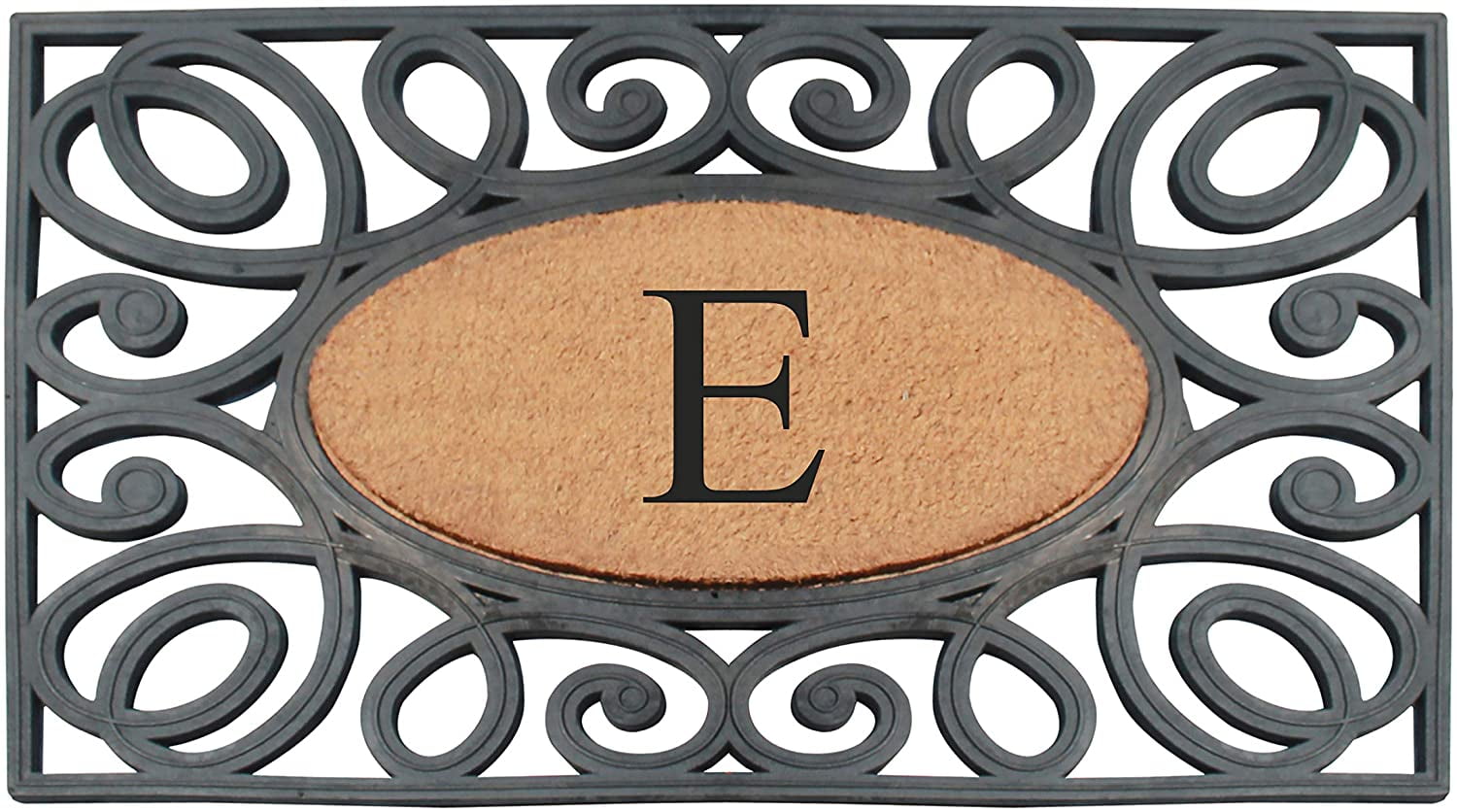 A1HC Elegant Circles Rubber and Coir Mat for Outdoor Entrance Heavy Duty Monogrammed Doormat Black/Beige 23x38