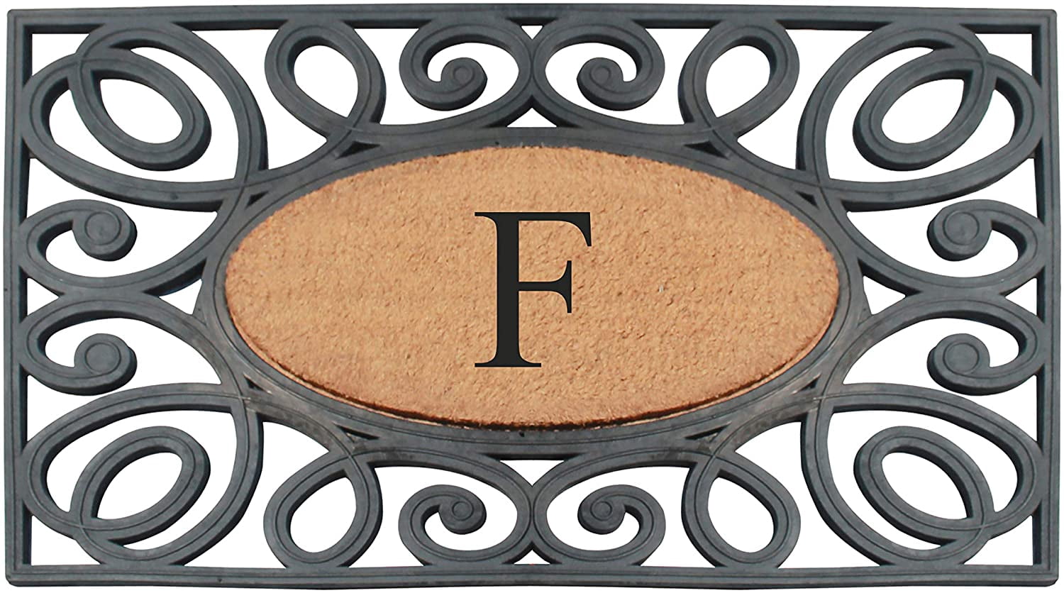 A1HC Elegant Circles Rubber and Coir Mat for Outdoor Entrance Heavy Duty Monogrammed Doormat Black/Beige 23x38
