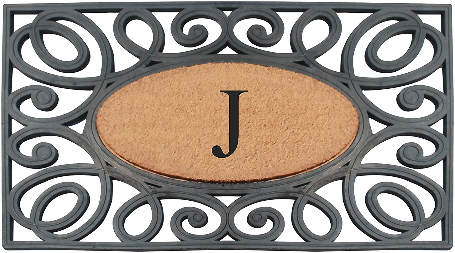 A1HC Elegant Circles Rubber and Coir Mat for Outdoor Entrance Heavy Duty Monogrammed Doormat Black/Beige 23x38