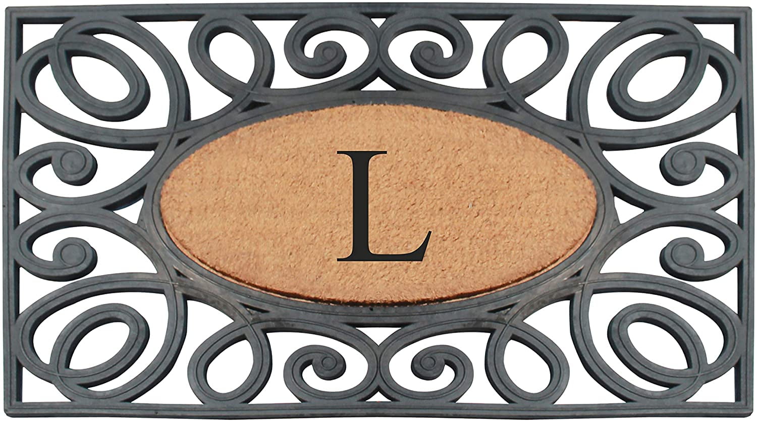 A1HC Elegant Circles Rubber and Coir Mat for Outdoor Entrance Heavy Duty Monogrammed Doormat Black/Beige 23x38