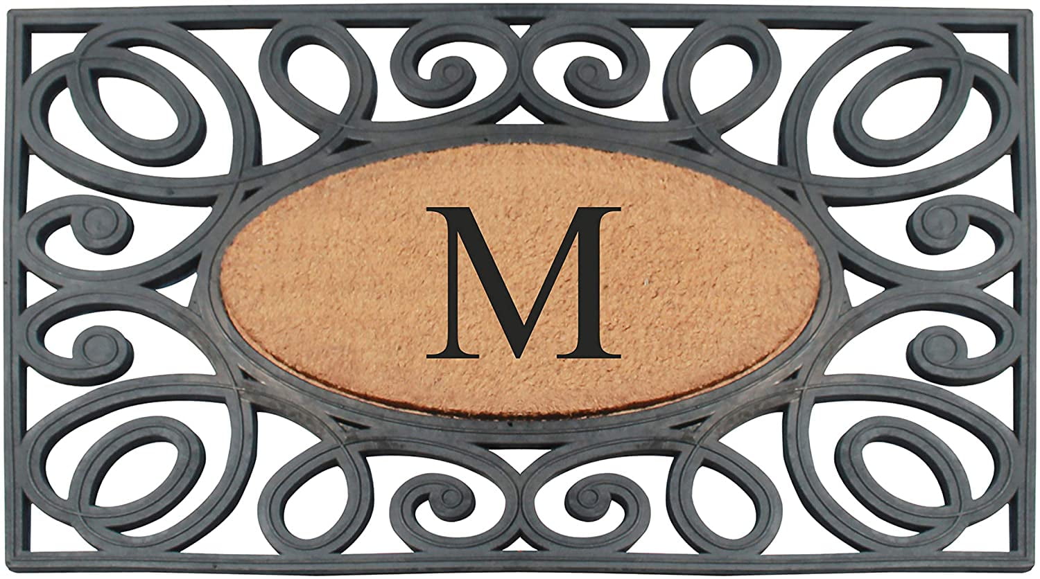 A1HC Elegant Circles Rubber and Coir Mat for Outdoor Entrance Heavy Duty Monogrammed Doormat Black/Beige 23x38