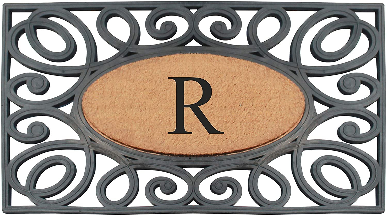 A1HC Elegant Circles Rubber and Coir Mat for Outdoor Entrance Heavy Duty Monogrammed Doormat Black/Beige 23x38