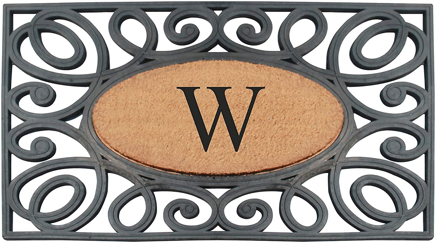 A1HC Elegant Circles Rubber and Coir Mat for Outdoor Entrance Heavy Duty Monogrammed Doormat Black/Beige 23x38