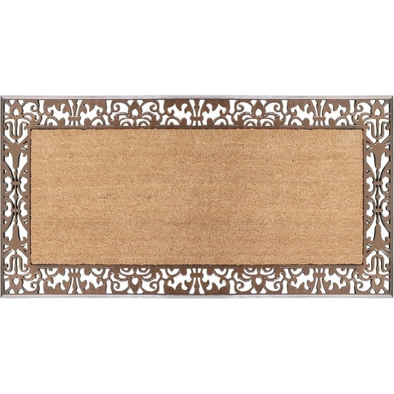 A1HC Natural Coir and Rubber Door Mat, 30"x60" Thick Durable, Heavy Duty, Fade-Resistant, Long-Lasting Outdoor Entrance Doormat, Paisley Border Bronze