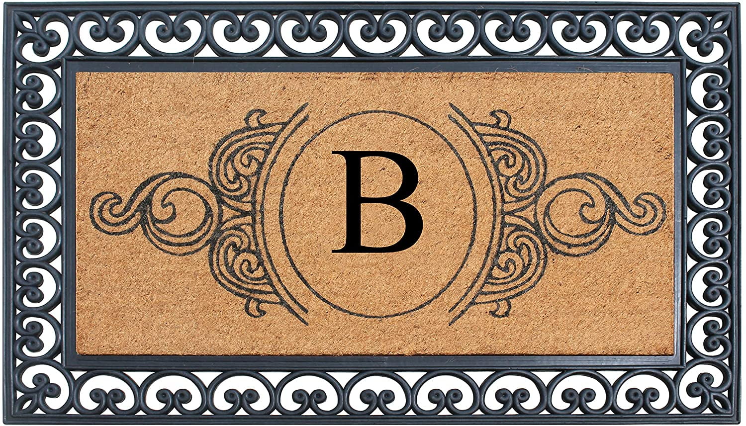 A1HC Rubber and Coir Doormat 30" x 48", Standard Double / Single Front Door Mat for Outdoor Entrance, Personalized Monogrammed Non-Slip Entrymat