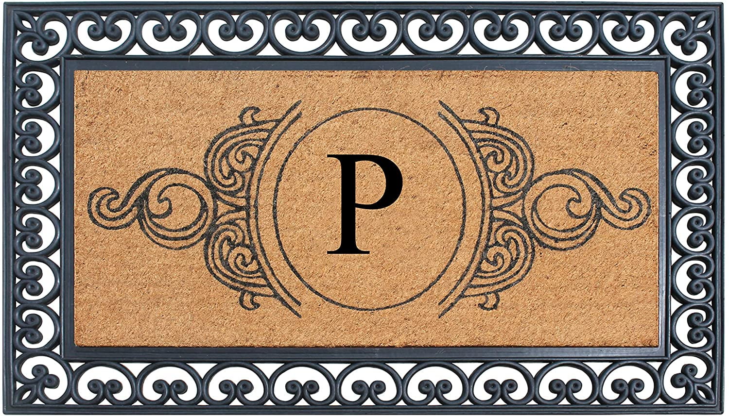A1HC Rubber and Coir Doormat 30" x 48", Standard Double / Single Front Door Mat for Outdoor Entrance, Personalized Monogrammed Non-Slip Entrymat