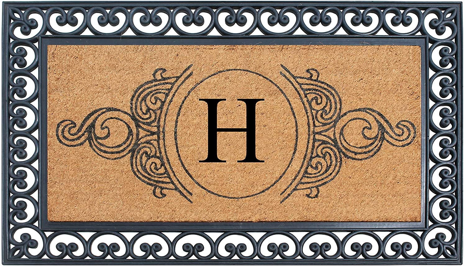 A1HC Rubber and Coir Doormat 30" x 48", Standard Double / Single Front Door Mat for Outdoor Entrance, Personalized Monogrammed Non-Slip Entrymat