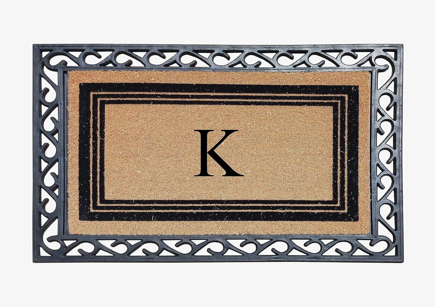 A1HC Natural Coir Monogrammed Front Door Mat, Non-Slip Heavy Duty Durable Doormat for Indoor Outdoor Entrance - 24" X 36"
