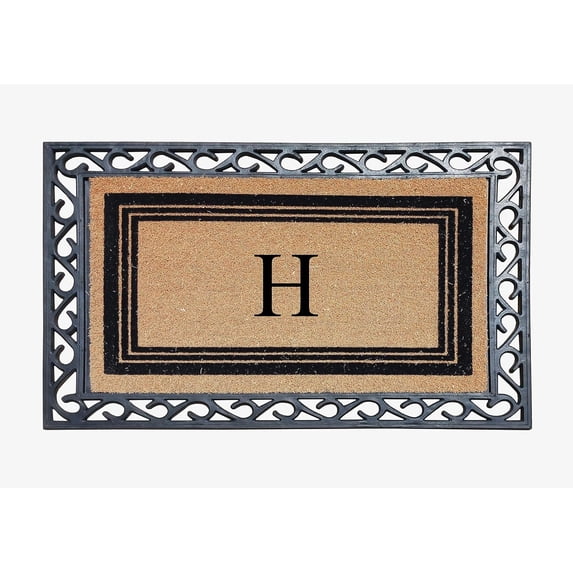A1HC Natural Coir Monogrammed Front Door Mat, Non-Slip Heavy Duty Durable Doormat for Indoor Outdoor Entrance - 24" X 36"