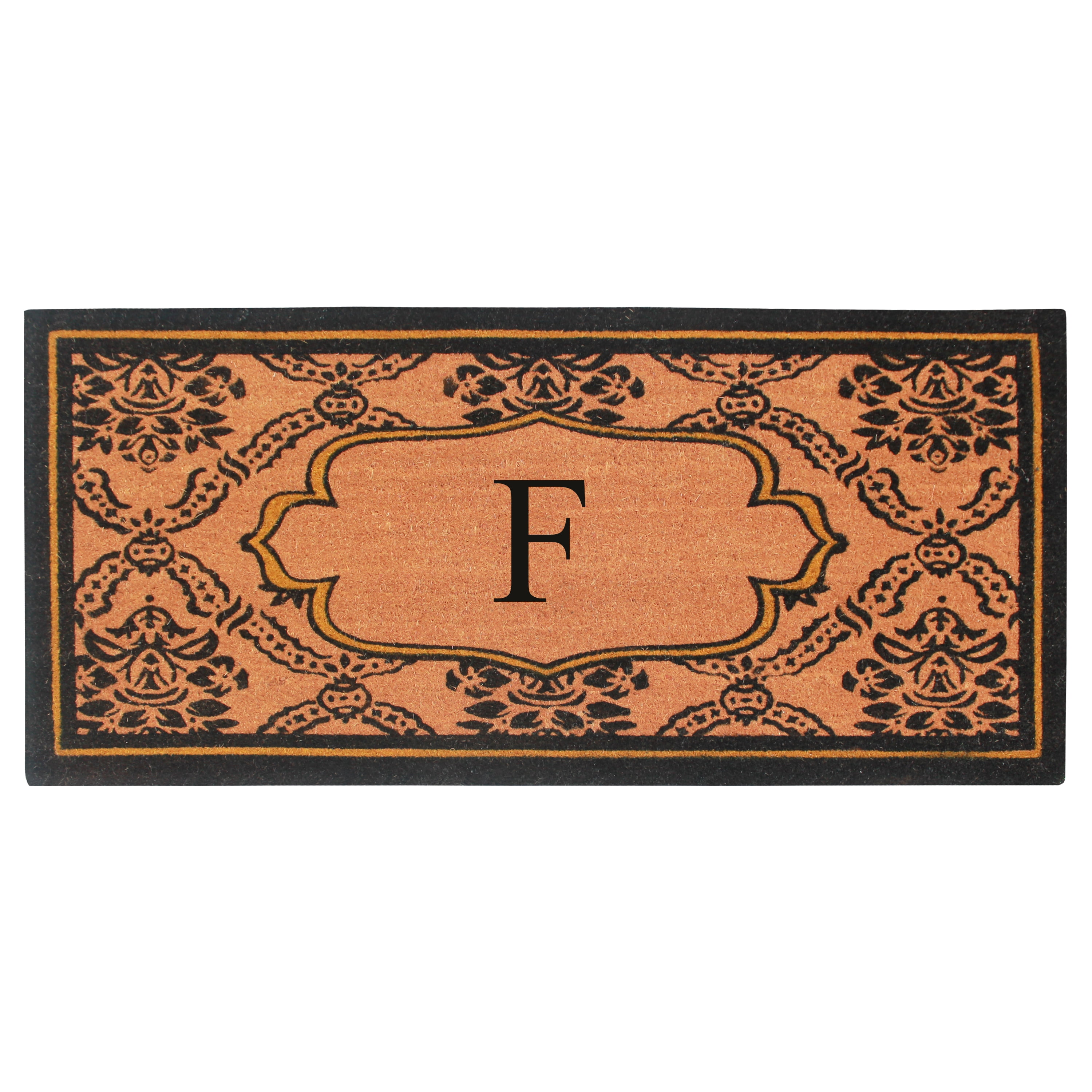 A1HC Natural Coir and PVC Monogrammed Floral Design Door Mat, 30" x 60", Anti-Shed Treated Durable Heavy Duty Front Door Mat for Outdoor Entrance
