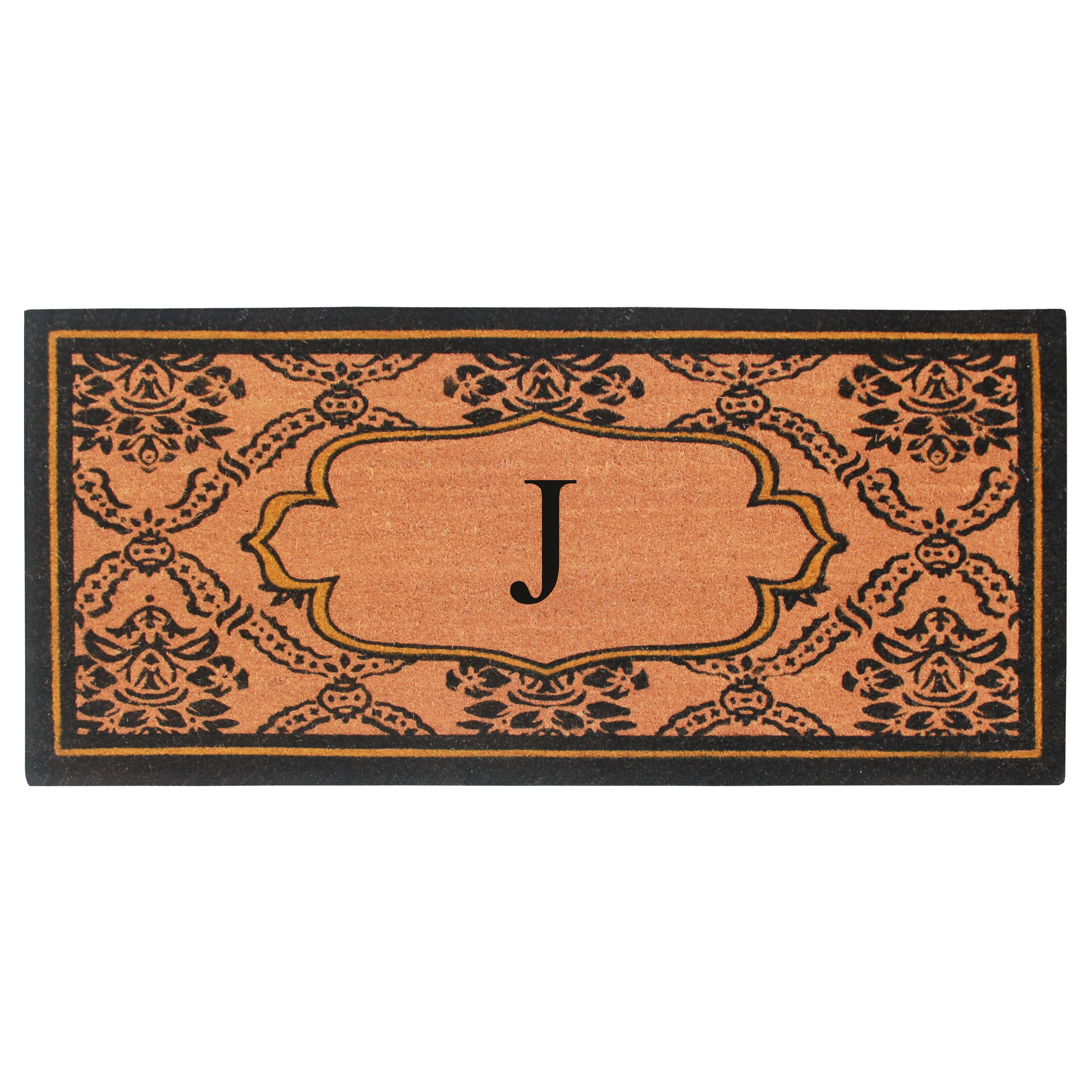 A1HC Natural Coir and PVC Monogrammed Floral Design Door Mat, 30" x 60", Anti-Shed Treated Durable Heavy Duty Front Door Mat for Outdoor Entrance