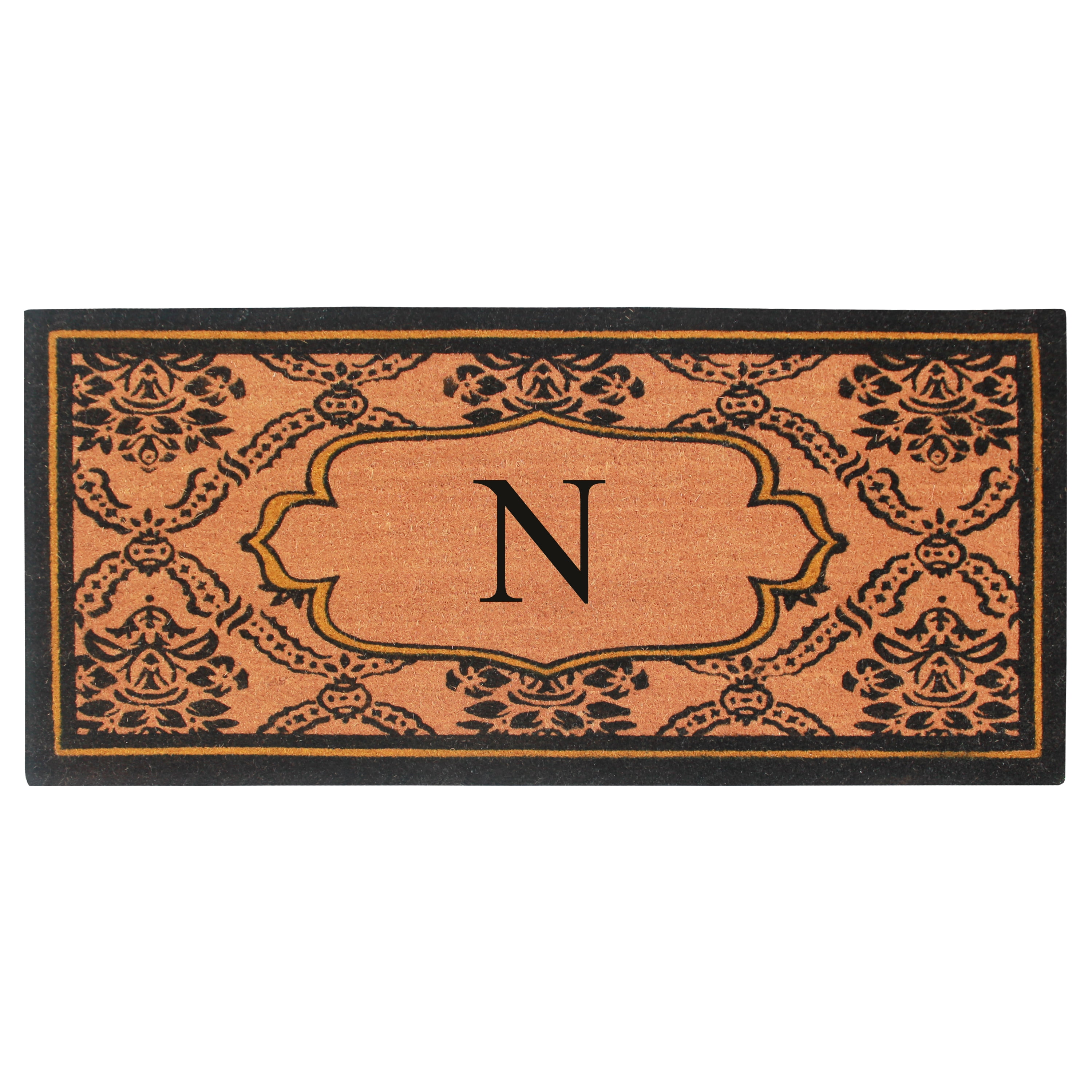 A1HC Natural Coir and PVC Monogrammed Floral Design Door Mat, 30" x 60", Anti-Shed Treated Durable Heavy Duty Front Door Mat for Outdoor Entrance