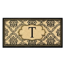 A1HC First Impression Black/Beige 30 in. x 60 in. Uriel Treated Coir Monogrammed T Entry Double Door Mat